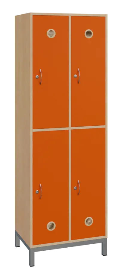 SBS-2222 šatní skříň 4-boxová, 1800x600x400 mm, kovové nohy, korpus bříza irská, dvířka pomeranč